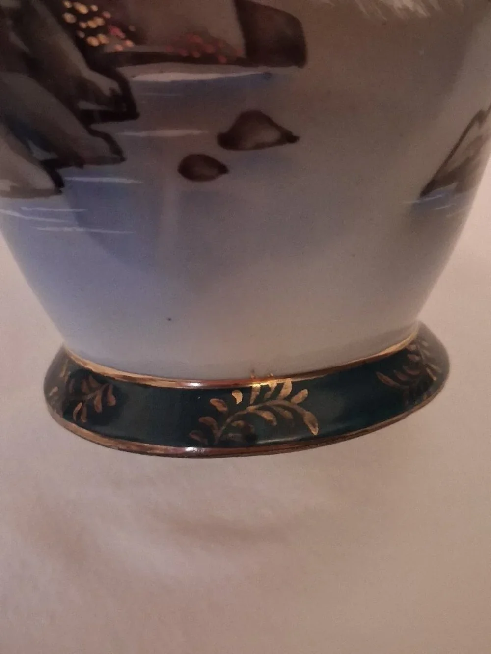 Vintage Hand-Painted Japanese Vase Pagoda & Cherry Blossom & Mountains Gold Trim